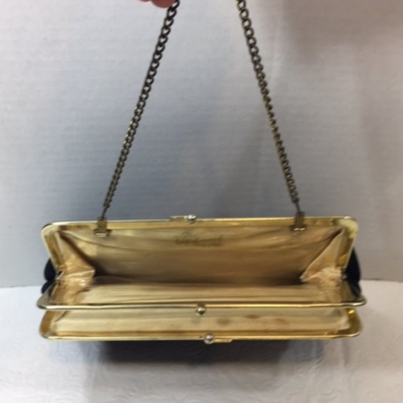 Vintage Stylemark By Mutterperl Black Evening Double Kiss Lock Purse Clutch - Picture 4 of 11